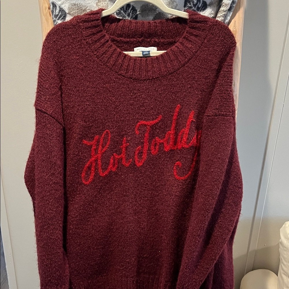 American Eagle Outfitters Burgundy Crewneck Sweater with Red Script